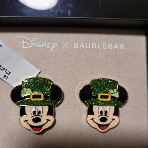 NWT!! Baublebar x Disney Mickey Mouse St. Patrick's Day earrings - Picture 1 of 3